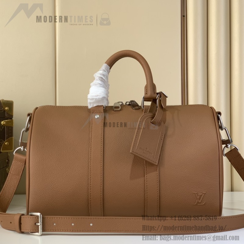 Louis Vuitton Keepall Bandoulière M25980 and M26065 Waxed Cowhide Leather with LV Embossing