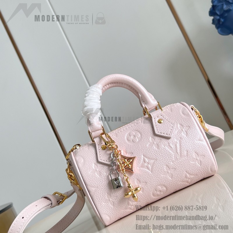 Louis Vuitton Nano Speedy M27107 in Monogram Empreinte Leather with Rolled Leather Handles and Lock Detail