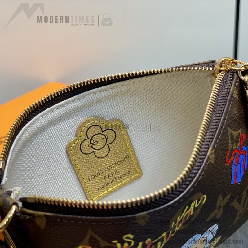 Louis Vuitton Mini Pochette Accessories M15328 with Vivienne Print, Monogram Canvas, and Chain Hook