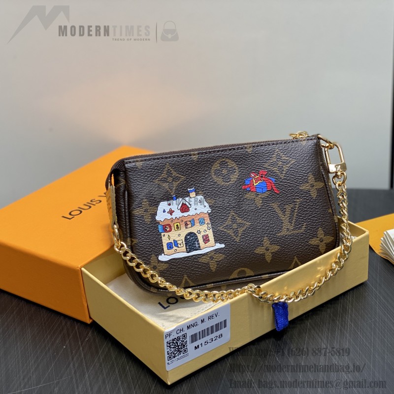 Louis Vuitton Mini Pochette Accessories M15328 with Vivienne Print, Monogram Canvas, and Chain Hook