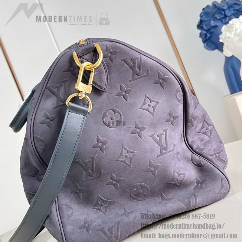 Louis Vuitton Speedy P9 Bandoulière 40 Handbag in Suede Leather with Monogram Floral and Silk Scarf