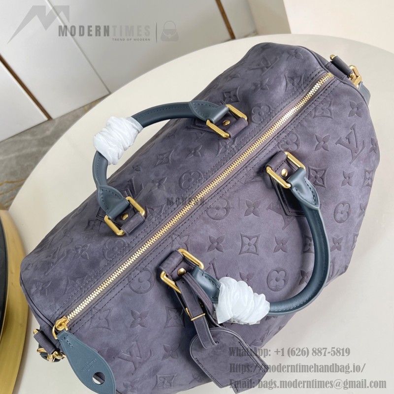 Louis Vuitton Speedy P9 Bandoulière 40 Handbag in Suede Leather with Monogram Floral and Silk Scarf