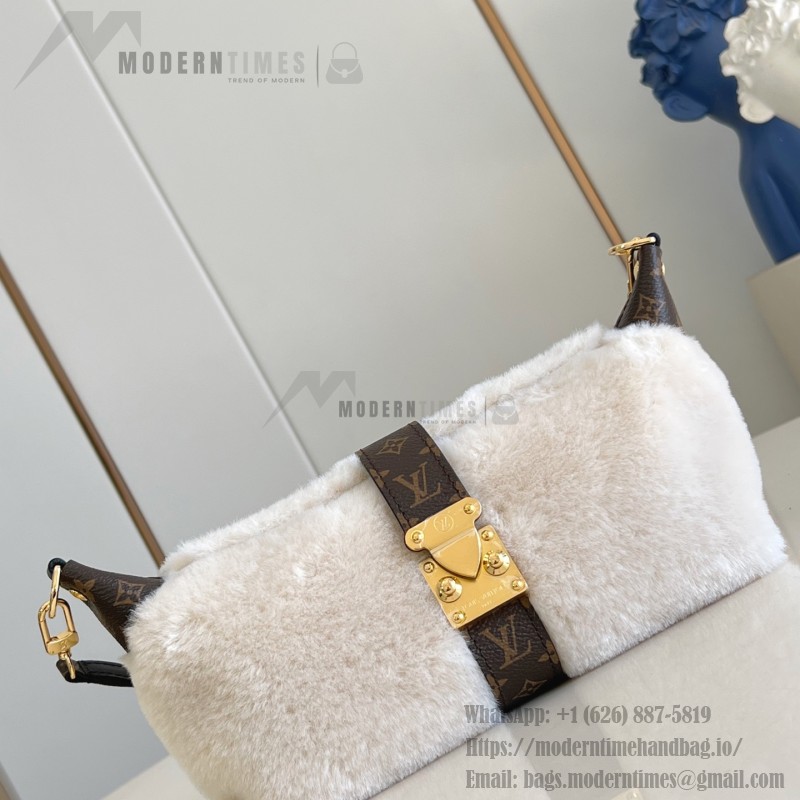 Louis Vuitton Pochette Mia Bag Australian Wool with Monogram Canvas Trim and S-lock Magnetic Closure