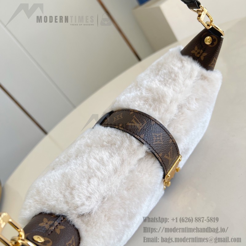 Louis Vuitton Pochette Mia Bag Australian Wool with Monogram Canvas Trim and S-lock Magnetic Closure
