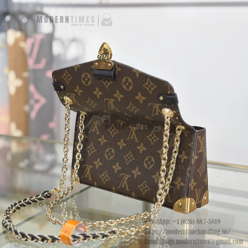 Louis Vuitton East West Trunkie M27266 Monogram Bag with White/Black Chain, Leather Lock and S-lock