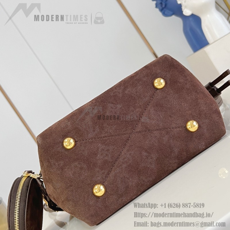Louis Vuitton Bella M57068 Brown Plush Bag with Wool Trim and Monogram Perforation