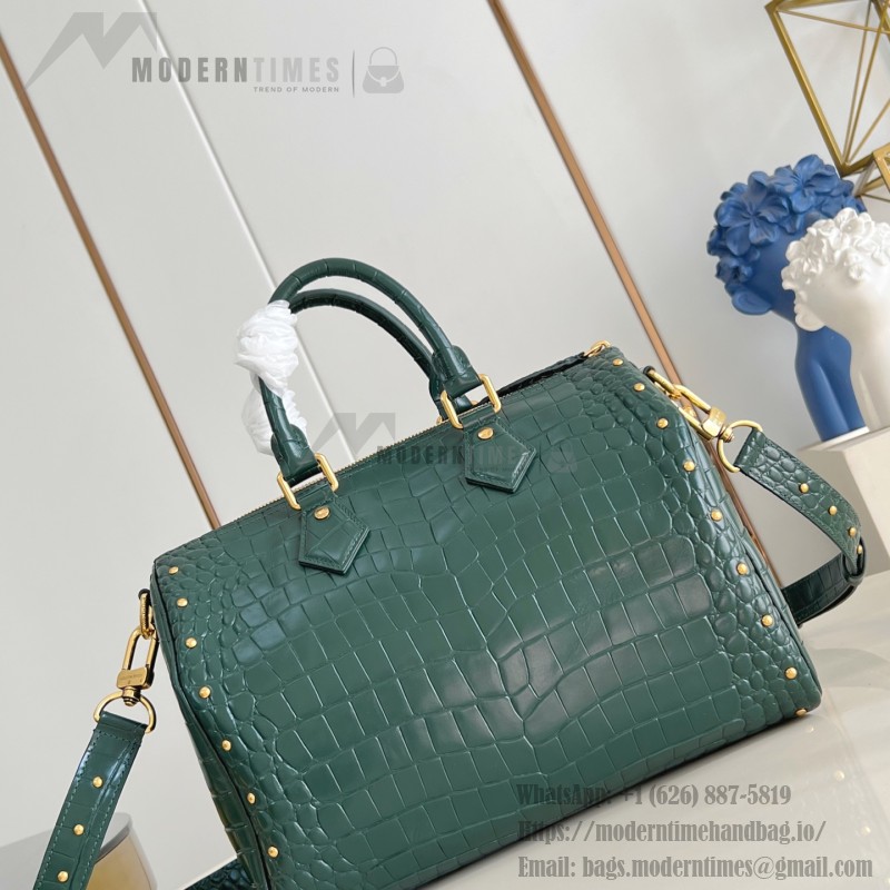 Louis Vuitton Speedy P9 Bandoulière 30 Monogram Leather M14064 Green Croc Studs Bag