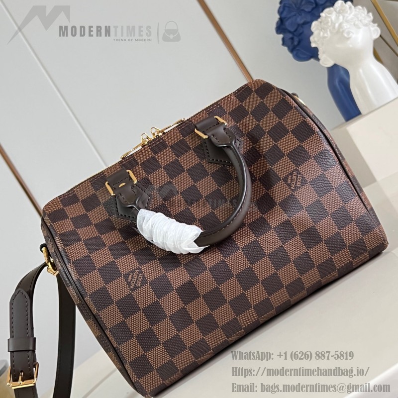 Louis Vuitton Speedy Bandoulière 25 Handbag with Damier Ebene Canvas and Leather Handle