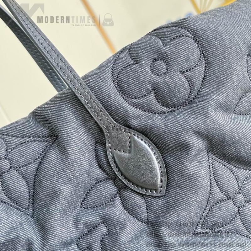 Louis Vuitton M26364 Neverfull Inside Out MM Black Jeans Puffygram nylon tote