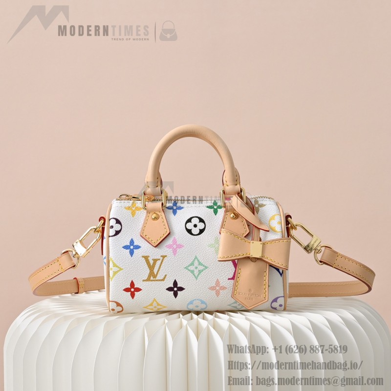 Louis Vuitton Nano Speedy M13391 White Multicolor Handbag – Mini Monogram Canvas