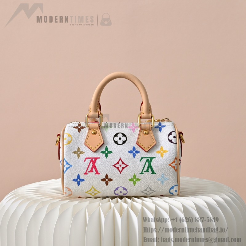 Louis Vuitton Nano Speedy M13391 White Multicolor Handbag – Mini Monogram Canvas