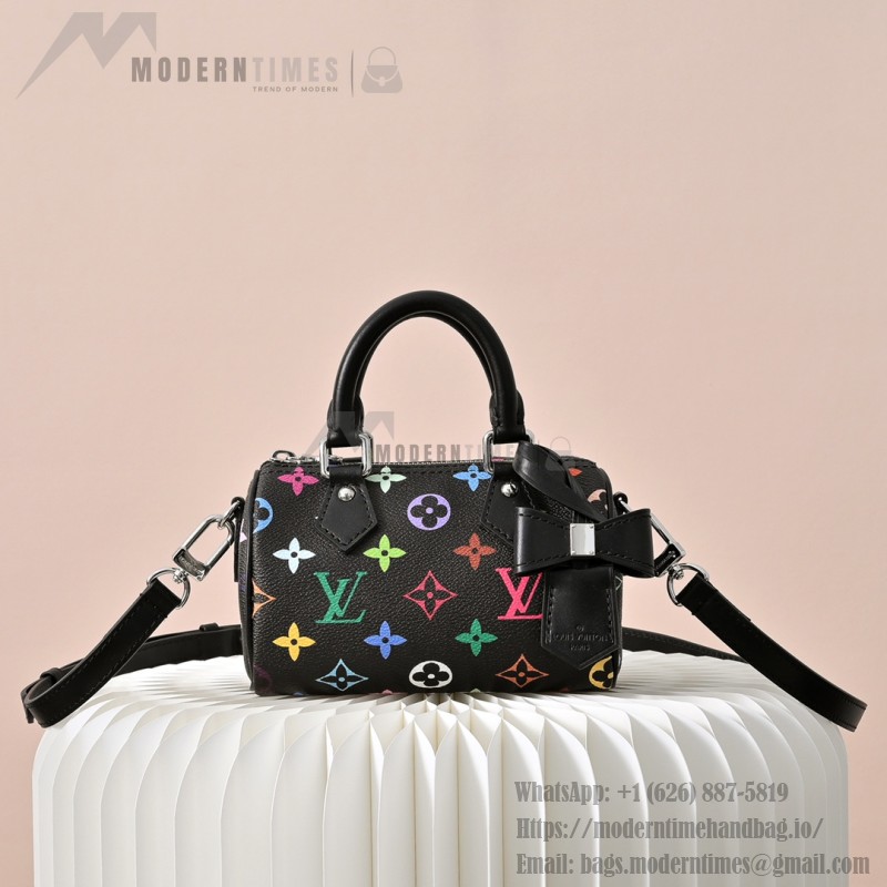 Louis Vuitton Nano Speedy M13406 Black Multicolor Handbag – Mini Monogram Canvas