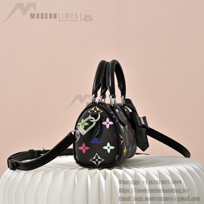 Louis Vuitton Nano Speedy M13406 Black Multicolor Handbag – Mini Monogram Canvas