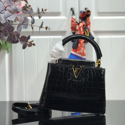 Louis Vuitton-Capucines Handbag M94227 – Crocodile-Embossed Leather in Khaki