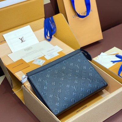 Louis Vuitton - M61692 Pochette Voyage Clutch in Embossed Black Cowhide Leather