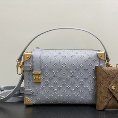 Louis Vuitton - Side Trunk MM Handbag M25602 Gray with Small Pouch Monogram Bold Embossed Calfskin