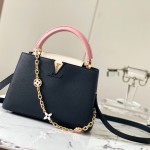 Louis Vuitton Capucines BB Black/White Taurillon Leather Handbag with Gold Hardware