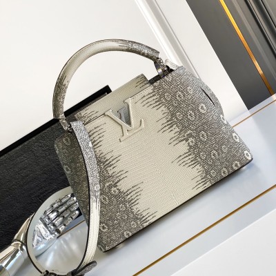 Louis Vuitton - Capucines BB/MM Off-White Lizard Leather Handbag with Dynamic Chip M98156 / M98177