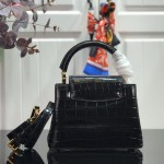 Louis Vuitton Capucines M94227 Crocodile-Embossed Leather Handbag in Khaki – Mini and MM