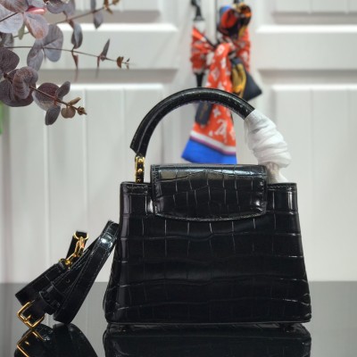 Louis Vuitton-Capucines Handbag M94227 – Crocodile-Embossed Leather in Khaki