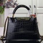 Louis Vuitton Capucines BB Bag M48865 Crocodile Diamond Light Black – Front View