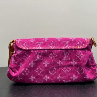 Louis Vuitton - M95216 Pink Purple & Denim Blue Denim Baguette Bag Vintage Rare Edition
