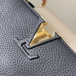 Louis Vuitton Capucines BB Black/White Taurillon Leather Handbag with Gold Hardware