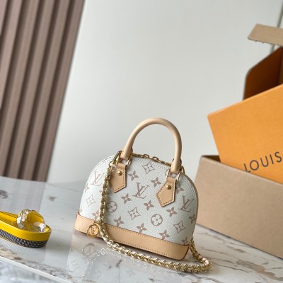 Louis Vuitton - Alma Mini Handbag M25529 Monogram / M14933 Ivory White Premium MB163c Chip Edition
