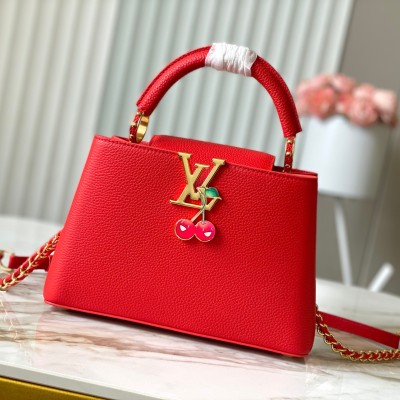 Louis Vuitton - Capucines Handbag M13250 Red Cherry Patchwork with Gold Chain LV x Takashi Murakami Collaboration