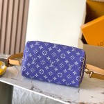 Louis Vuitton Speedy P9 Bandouliere 25 Handbag M11562 Windy Purple & M11561 Lake Blue with A-grade Full Steel Hardware (9.84 x 5.91 x 5.91 inches)