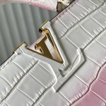 Louis Vuitton Capucines N93163 in White and Pink Crocodile Leather with Monogram Flower Pattern and Metallic Accents