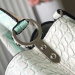 Louis Vuitton Capucines N93163 in White and Pink Crocodile Leather with Monogram Flower Pattern and Metallic Accents