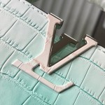 Louis Vuitton Capucines N93163 in White and Pink Crocodile Leather with Monogram Flower Pattern and Metallic Accents