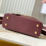 Louis Vuitton Capucines Bag in Burgundy with Golden Snake Handle and Monogram Chain
