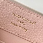 Louis Vuitton Capucines East-West Why Knot Taurillon leather handbag in mini and small sizes with Monogram beaded chain and shiny metal hardware