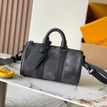 Louis Vuitton Keepall Bandoulière 25 M14919 black cowhide leather bag with metal hardware