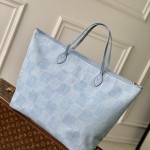 Louis Vuitton Nevereverfull Tote Bag N00198 in Damier Denim 3D Cotton Canvas with Leather Trims