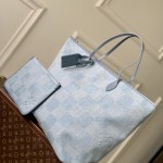 Louis Vuitton Nevereverfull Tote Bag N00198 in Damier Denim 3D Cotton Canvas with Leather Trims