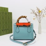 GUCCI 702732 Sky Blue Leather Handbag with Original Dust Bag