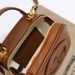 Gucci 742360 Brown and White Leather Handbag