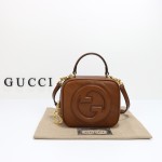Gucci 742360 Brown and White Leather Handbag