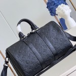 Louis Vuitton Keepall 35 Monogram Shadow Leather Travel Bag with Matte Metal Hardware