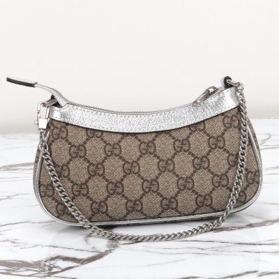 Gucci - 764960 Brown Silver Leather Wallet Bag Original Factory Leather, Real-Life Photos, Dust Bag Included