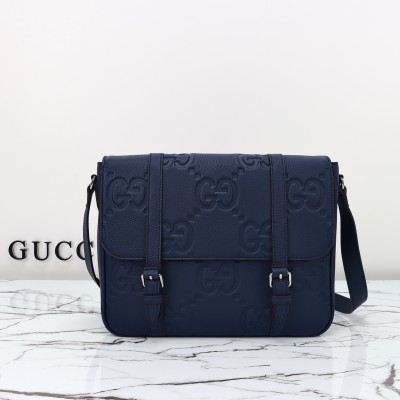 Gucci - Blue Embossed GG Leather Shoulder Bag 760234 Top Quality Original Factory Leather 