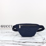 Gucci 658582 Blue Leather Embossed Large G Shoulder Bag
