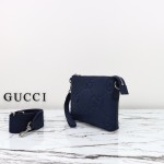 Gucci 761747 Blue GG Embossed Leather Shoulder Bag