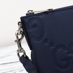 Gucci 761747 Blue GG Embossed Leather Shoulder Bag