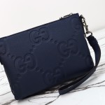 Gucci 761747 Blue GG Embossed Leather Shoulder Bag