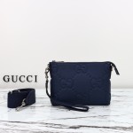Gucci 761747 Blue GG Embossed Leather Shoulder Bag