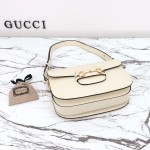 Gucci 602204 White Leather Shoulder Bag with Red and Green Accents
